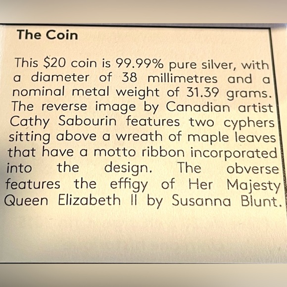 This coin is 99.99% pure silver, with a diameter of 38. - Picture 5 of 6